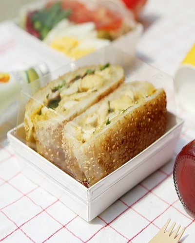 샌드직사각 소 (백색)샌드위치 샐러드 떡 빵 포장용 상자 박스상자/뚜껑 세트상품[50개 단위]