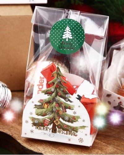 크리스마스 쿠키 포장용 받침 봉투 (메리)투명봉투포함[100매 단위]