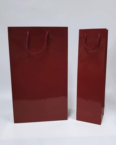 와인 끈 손잡이 종이 쇼핑백 봉투 (코팅 자주)2가지 사이즈 ( 1입 / 2입 )[100장 단위]