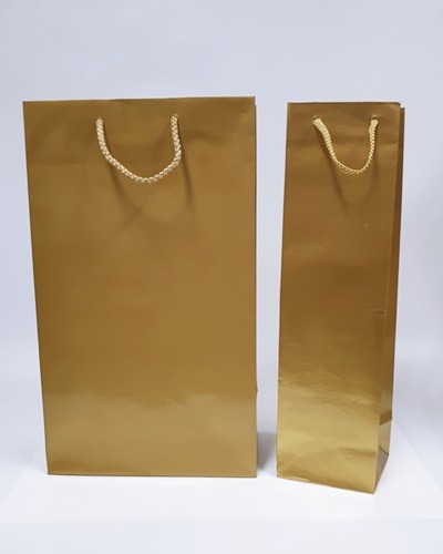와인 끈 손잡이 종이 쇼핑백 봉투 (코팅 골드)2가지 사이즈 ( 1입 / 2입 )[100장 단위]